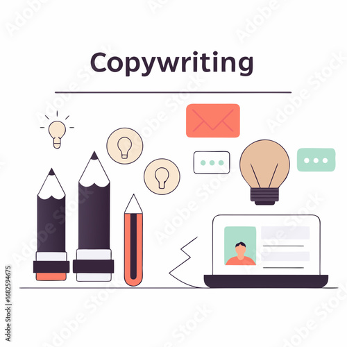 Copywriter Concept – Writing and Designing Texts, Creative Content, Promotion, and Information Research Flat Vector Illustration
