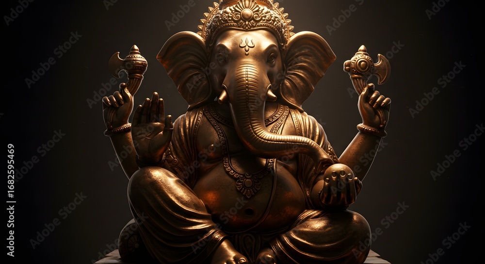 Fototapeta premium Photorealistic Bronze Sculpture of Lord Ganesha