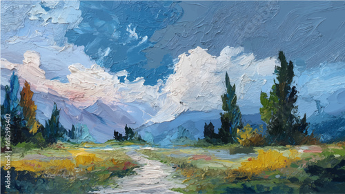oil painting of  landscape in impasto style