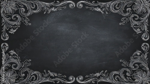 Elegant chalkboard background with floral decorative borders