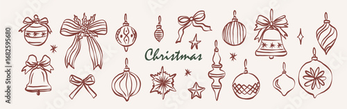 Hand drawn doodle Christmas tree toys