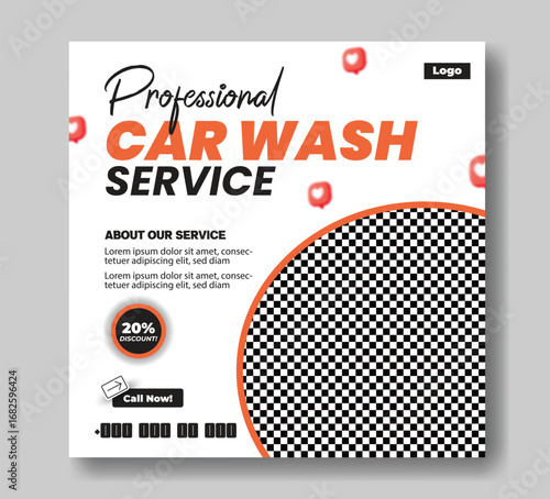 Professional car wash service advertisement with sparkling bubbles and space for image