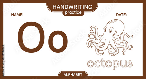 Letter o handwriting practice worksheet for kids education