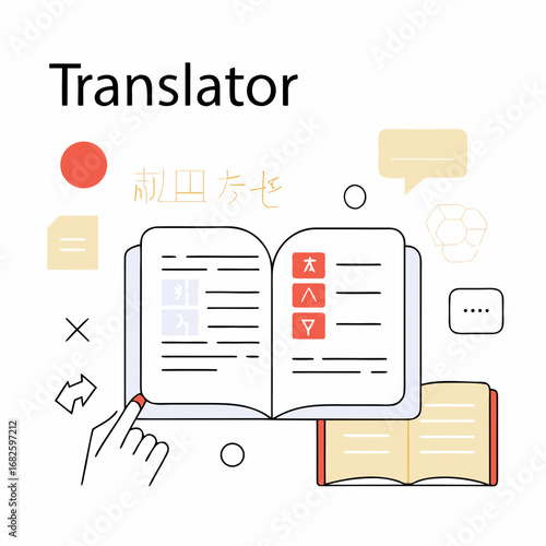 Translator Concept – Linguist Translating Documents, Books, and Speech with Multilanguage Translation Service Flat Vector Illustration
