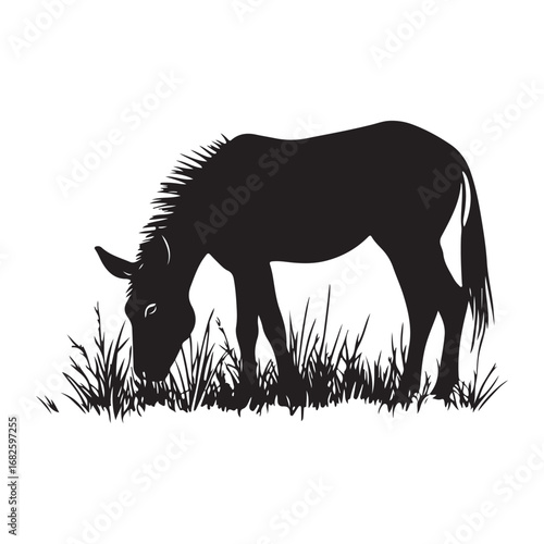 mule eat grass silhouette