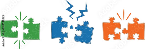 Puzzle pieces connection and disconnection concept illustration