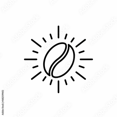 Minimalist coffee bean line icon with radiating aroma lines.