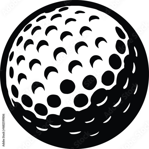 Golf Ball Silhouette – Minimalist Black and White Sports Icon with Textured Dimples