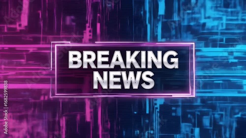 Breaking News Title Text Against Abstract Digital Neon Purple And Blue Background