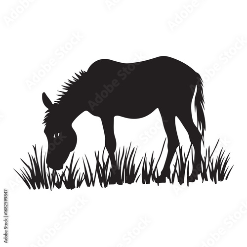 mule eat grass silhouette