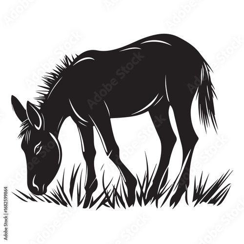 mule eat grass silhouette