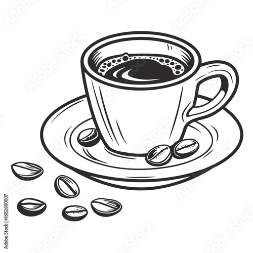 Bold Espresso Cup Vector Illustration Centered With Beans