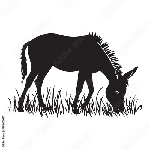 mule eat grass silhouette