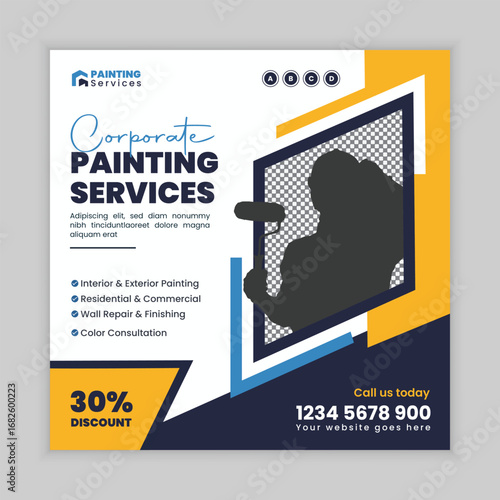 Modern Painting Services Square Flyer and Web Banner Social Media Post Template for House Decoration Renovation and Wall Color Improvement