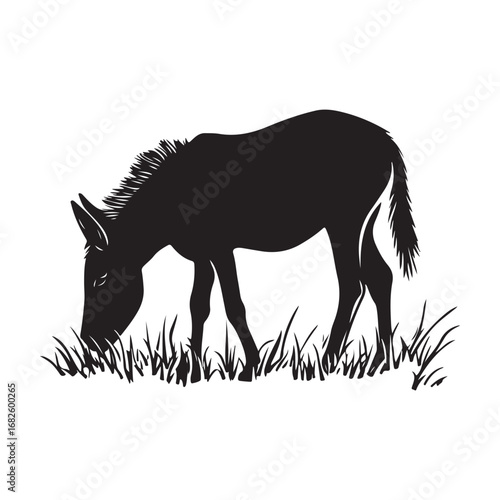 mule eat grass silhouette