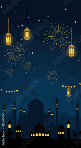 night city with stars and moon
