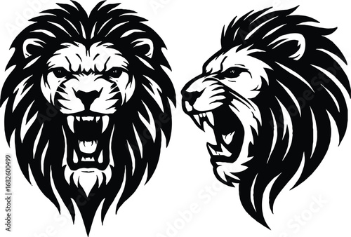 Roaring Lion Silhouettes – Fierce Black and White Icons of Power and Majesty