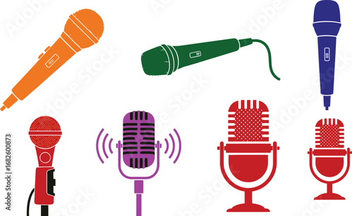 Microphone collection vector illustration audio equipment design