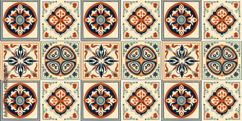 Vector seamless pattern of a quare shape ceramic tile,  Portugal, portuguese, lisbon Azulejo ornament texture design