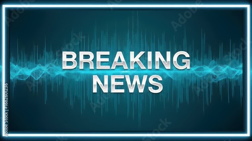 Breaking News Text With White Letters on a Blue Background Animated Waves and Neon Frame