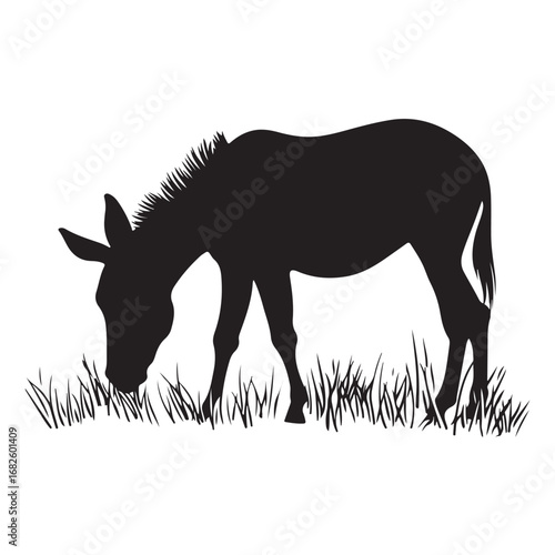 mule eat grass silhouette