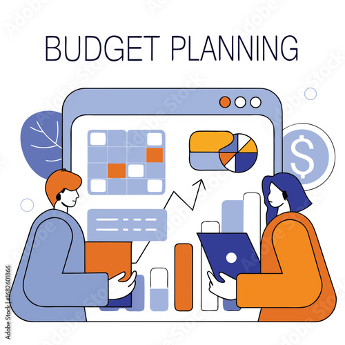 Economics and Finance Concept – Business People Working on Budget, Cost Control, Economic Analysis, and Money-Making Strategy Cartoon Vector Illustration
