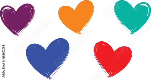 Colorful hearts brush strokes vector design love heart shapes art