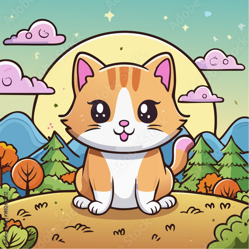 Simple Vector Illustration of a Cute Kawaii Cat 