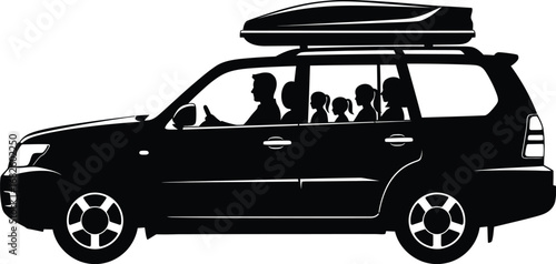 Family road trip suv black silhouette with cargo carrier vector