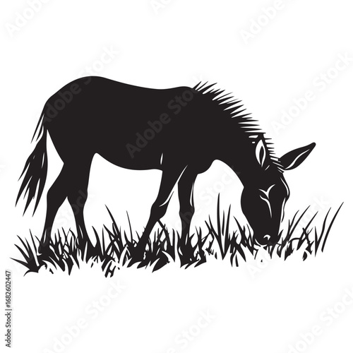 mule eat grass silhouette
