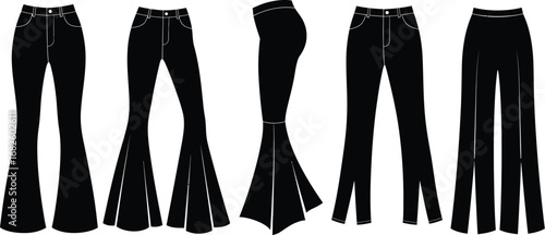 Shop black bell bottom pants flared jeans fashion vector design