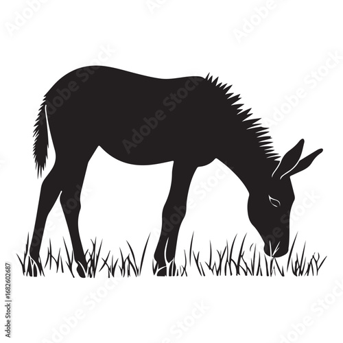 mule eat grass silhouette