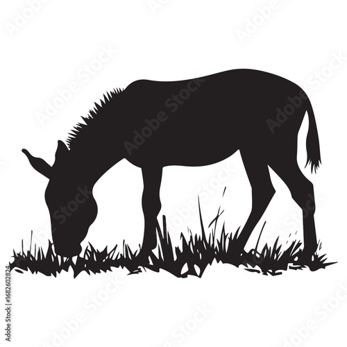 mule eat grass silhouette
