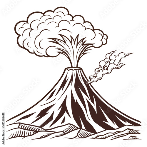 Detailed Erupting Volcano Layers Vector Illustration
