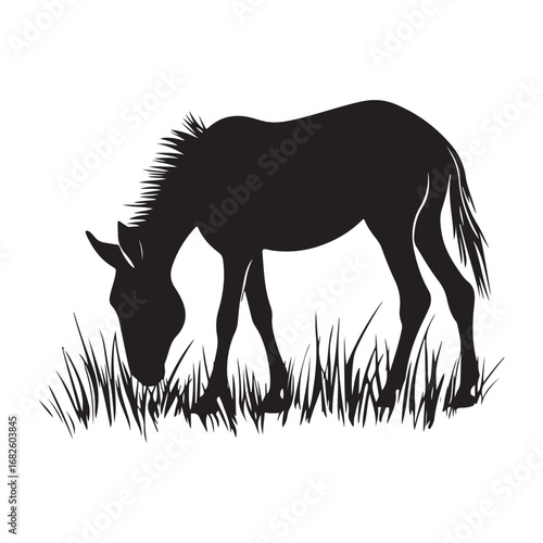 mule eat grass silhouette