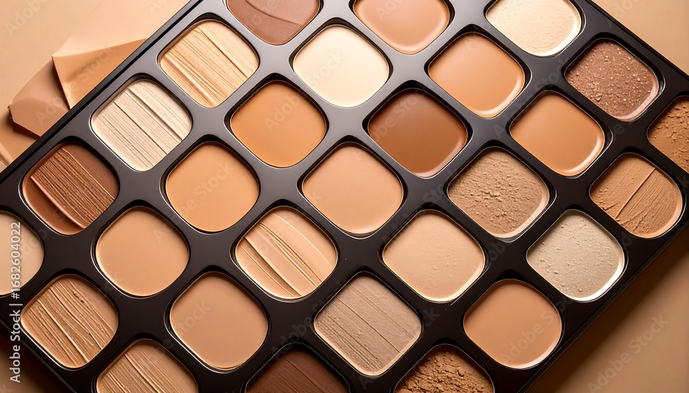 Fototapeta premium A close-up view of a makeup palette showcasing various shades of foundation creams.