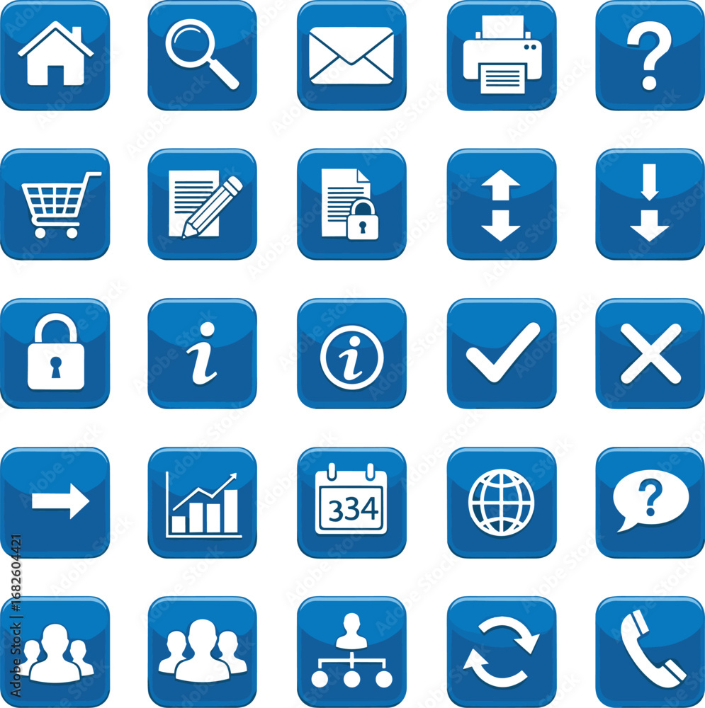 Blue web icons set, app interface design, UI symbols vector, communication icons, navigation buttons, internet icons collection, technology graphic, software symbol, website elements Blue web icons set, app interface design, UI symbols vector, communication icons, navigation buttons, internet icons collection, technology graphic, software symbol, website elements