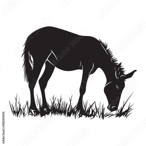 mule eat grass silhouette