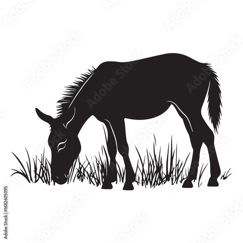 mule eat grass silhouette