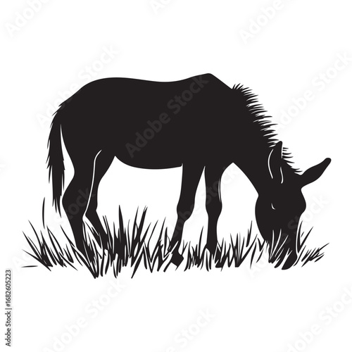 mule eat grass silhouette