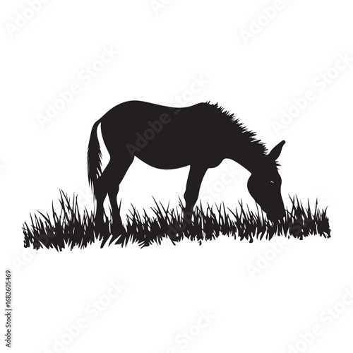 mule eat grass silhouette