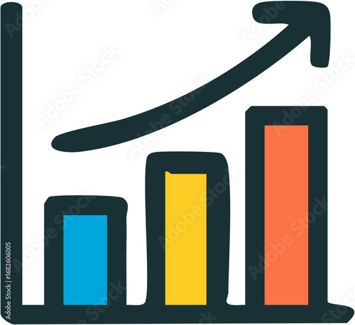 Business Growth Bar Chart Icon with Upward Arrow.