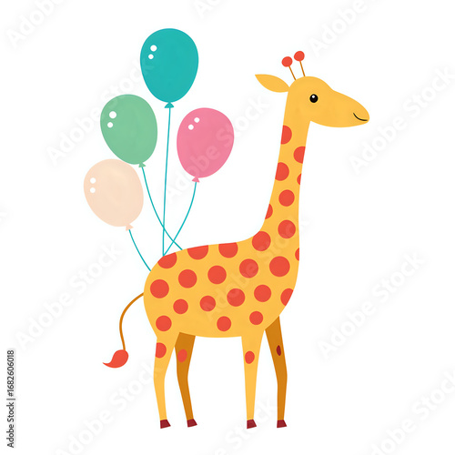 giraffe with balloons ,vector illustration white background