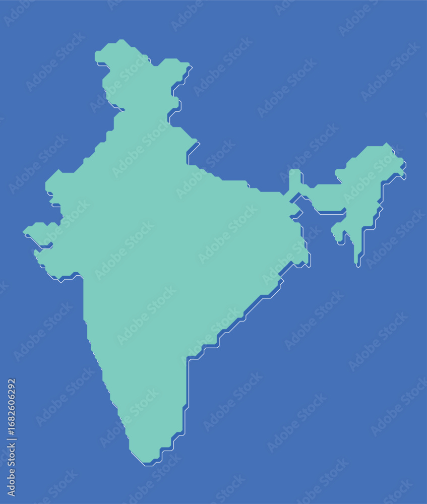 Fototapeta premium Minimal flat India map vector illustration, turquoise and blue geographic silhouette showing Indian map outline, simple modern design for education, travel, infographic, presentation, and UI