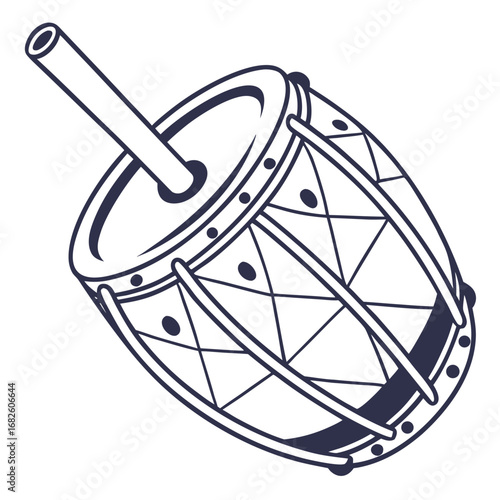 Festive Duggi Drum Illustration in Outlined Vector