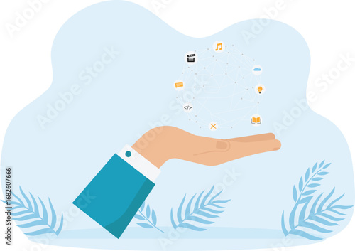Business icons on human c, Innovation for leadership concept
