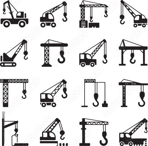 Set icons of crane, lifts and winches
