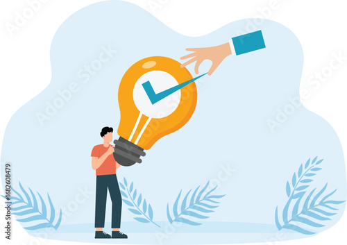 Generating ideas and Innovative thinking, brainstorming and creativity process, people hold light bulb men and women communication, collaboration and support concept
