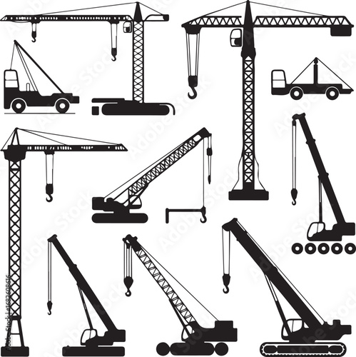Set icons of crane, lifts, winches and hooks