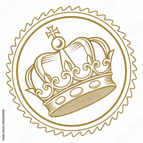 Royal Crown Crest in Golden Circular Emblem Design